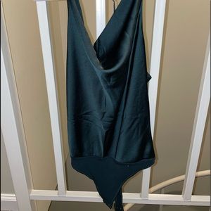 ABERCROMBIE & FITCH SATIN COWL NECK FOREST GREEN BODYSUIT - SIZE MEDIUM